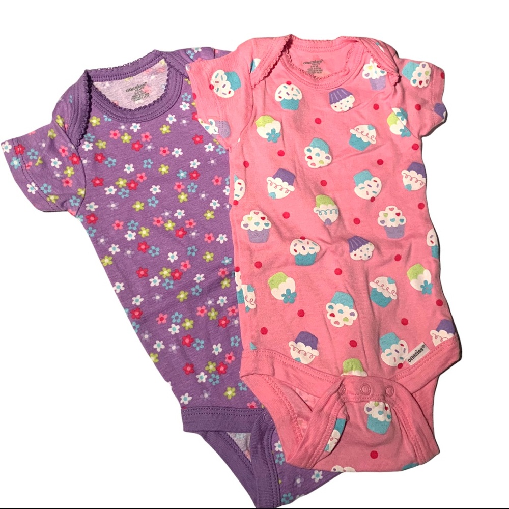 Onesie Cupcake + Summer Flowers Bodysuits Baby 3-6 Months